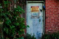 Brick wall ivy and door background horizontally close-up Royalty Free Stock Photo