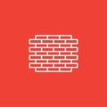 Brick Wall Line Icon On Red Background. Red Flat Style Vector Illustration Royalty Free Stock Photo