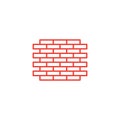 Brick Wall Line Red Icon On White Background. Red Flat Style Vector Illustration Royalty Free Stock Photo