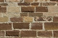 Brick wall made out of brown and beige sandstone blocks