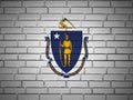 Brick wall Massachusetts state flag Royalty Free Stock Photo