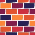 Brick wall motif handdrawn classic geometric print. Paint brush strokes seamless pattern. Freehand grunge design background.