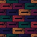 Brick wall motif handdrawn classic geometric print. Paint brush strokes seamless pattern. Freehand grunge design background.