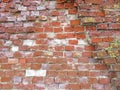 Brick wall. Old flaky white paint peeling off a grungy cracked wall. Cracks, scrapes, peeling old paint and plaster on background Royalty Free Stock Photo