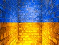 The brick wall is painted in the colors of the Ukrainian flag Royalty Free Stock Photo