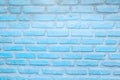 Brick wall painted with pale blue paint pastel calm tone texture background. Brickwork blue and stonework flooring interior rock o
