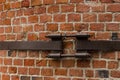 Brick wall part chimney old canvas bonded iron stripe urban style grunge design base factory Royalty Free Stock Photo