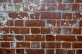 Brick wall with peeling white paint.