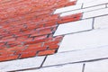 Brick wall in perspective, close up. Royalty Free Stock Photo
