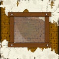 Brick wall with plaster and wood frame