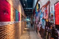 Brick wall leading to a cofe shop in wuhan city Royalty Free Stock Photo