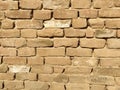 Brick wall of red-orange bricks and blocks. Lightly worn surface. Neat masonry, cement between the rows. Grunge background. Royalty Free Stock Photo