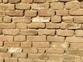 Brick wall of red-orange bricks and blocks. Lightly worn surface. Neat masonry, cement between the rows. Grunge background. Royalty Free Stock Photo