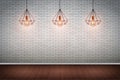 Brick wall room with vintage wire pendant lamps