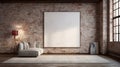 Brick Wall Room With White Couch And Large Poster - Unprimed Canvas Style Royalty Free Stock Photo