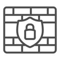 Brick wall and security emblem with lock line icon, web security concept, Brandmauer access rules sign on white Royalty Free Stock Photo