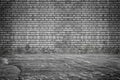 Brick wall and texture dark floor with copy space, old grunge room background Royalty Free Stock Photo