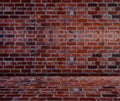 Brick wall texture with floor,Exterior wall of Red Brown grunge concrete stones background,Old building with cracked brick, Royalty Free Stock Photo