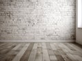brick wall texture interior and light wooden floor Royalty Free Stock Photo