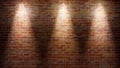 Brick wall with three spotlights