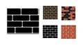 Brick wall vector icons showing different brick patterns and colors in black and brown illustration Royalty Free Stock Photo