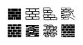 Brick wall vector icons showing different brick patterns and hand placing brick design Royalty Free Stock Photo