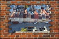 Brick wall and view to the house-tops in Lvov city