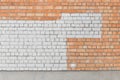 Brick wall white and brown facade exterior urban building with empty space paint design object blank sample background Royalty Free Stock Photo