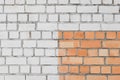 Brick wall white and brown facade exterior urban building with empty space paint design object blank sample background Royalty Free Stock Photo