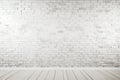 brick wall white color and wooden plank floor for background or texture Royalty Free Stock Photo