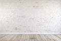 brick wall white color and wooden plank floor for background or texture Royalty Free Stock Photo