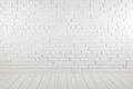 brick wall white color and wooden plank floor for background or texture Royalty Free Stock Photo