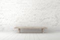 brick wall white color and wooden plank floor and bench for background or texture Royalty Free Stock Photo