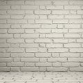 Brick wall with a white painted surface featuring horizontal rows of rectangular bricks Royalty Free Stock Photo