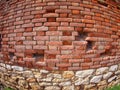 Brick wall with wide angle fisheye view Royalty Free Stock Photo