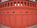 Brick wall with wide angle fisheye view Royalty Free Stock Photo