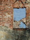 Brick wall and window with sky Royalty Free Stock Photo