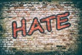 Brick wall with word hate graffiti. Royalty Free Stock Photo