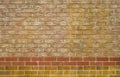 Brick Wall, yellow orange grunge brick background, Horizontal backdrop wide Abstract with broken bricks texture, Old Vintage house Royalty Free Stock Photo