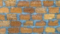 Brick wall of big yellow shell rock. Closeup of shellstone texture. Background. Wide photo Royalty Free Stock Photo