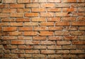 Brick wallpaper in a cafe is lit by a lamp from above. The wall of the old red brick in a bar Royalty Free Stock Photo