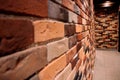 The passage in the wall, a tunnel of colored bricks in brown and beige tones Royalty Free Stock Photo