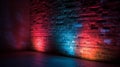 Brick walls and neon light background. Brick walls, neon rays and glow.