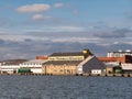 Brick warehouse on Norresundby waterfront along Limfjord, Aalborg, Nordjylland, Denmark