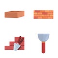 Brick work icons set cartoon vector. Brick wall and trowel Royalty Free Stock Photo