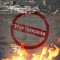 Bricked wall with stop terrorism sign Royalty Free Stock Photo