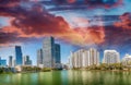 Brickell Key, Miami. City skyline at sunset, panoramic view Royalty Free Stock Photo