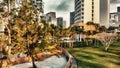 Brickell Key at sunrise aerial view, Miami