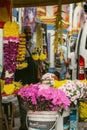 Indian colorful flower garlands for sales during Deepavali or Diwali festival