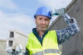 bricklayer builder working with autoclaved aerated concrete blocks walling Royalty Free Stock Photo